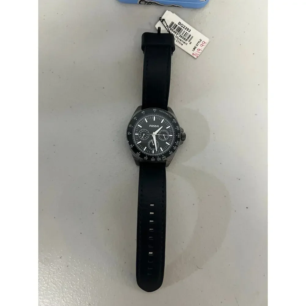 Fossil BQ2293 Neale Men's 46mm Black Leather Chrono Quartz Watch 50M WR